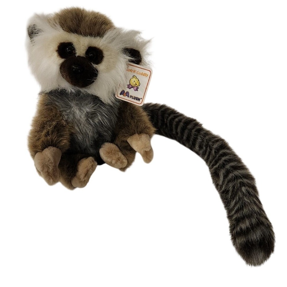 Vintage‎ Lemur Plush Stuffed Animal Jungle Monkey Ring-tailed A&A Toy Grey Black